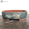 Oval Decorated Unglazed Pot (34.5cm) | Green