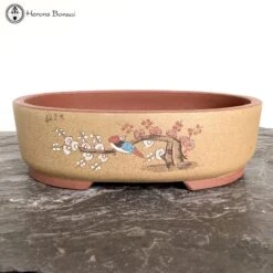 Oval Decorated Unglazed Pot (34.5cm) | Yellow