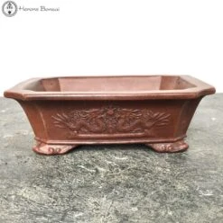 Unglazed Rectangle Ceramic Bonsai Pot With Chinese Decoration (16cm)